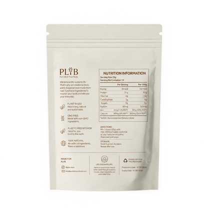PLYB Natural Unflavoured Pea Protein Isolate pouch, back with transparent background